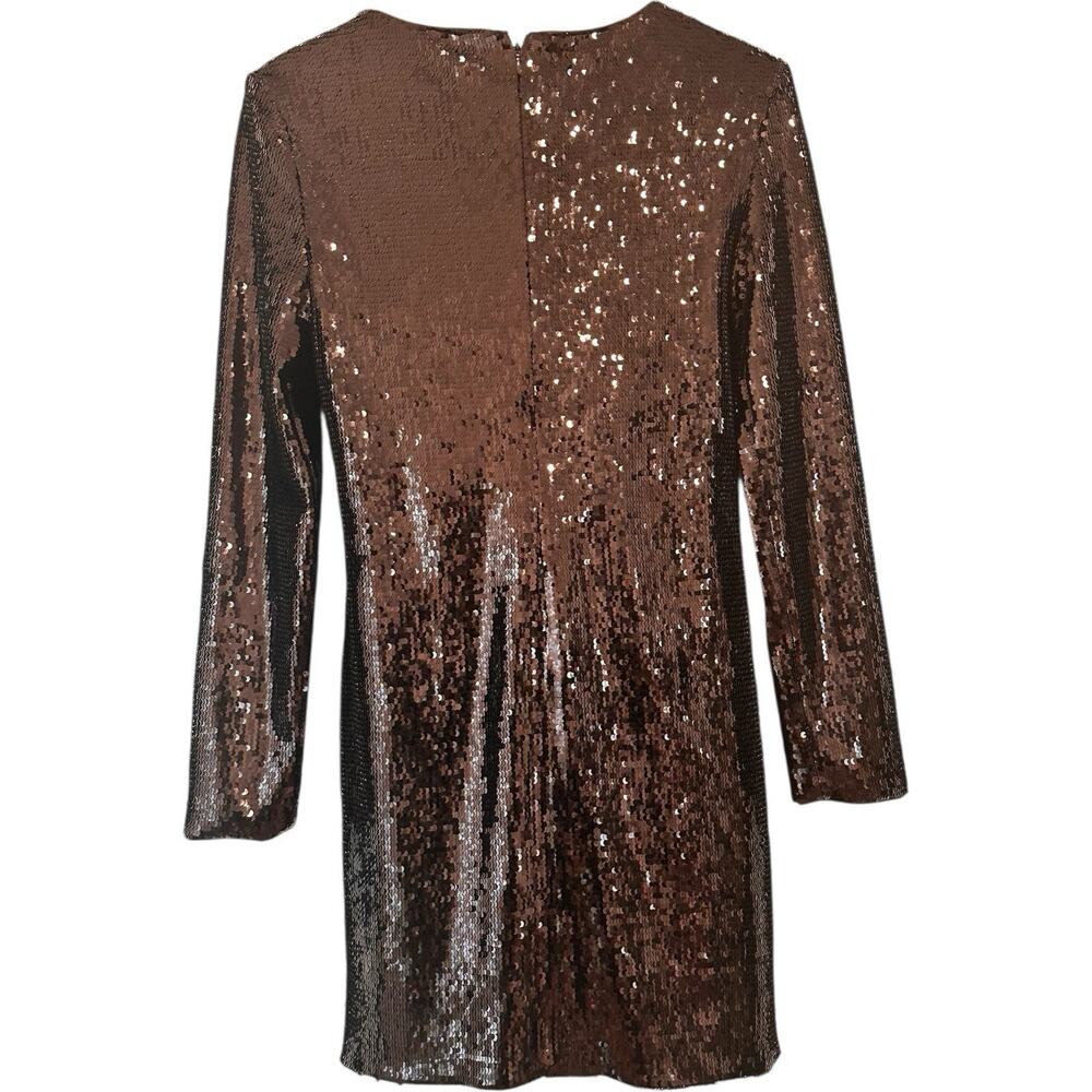 Banana Republic Stretch Sequin Chocolate Ganache Brown Long Sleeve Dress Sz M - Picture 3 of 7